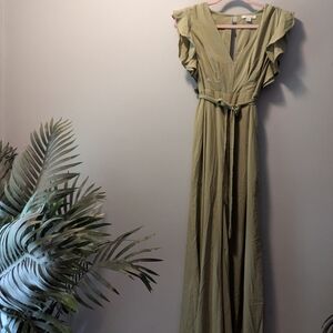 FAVLUX Olive Jumpsuit with Ruffled Sleeves